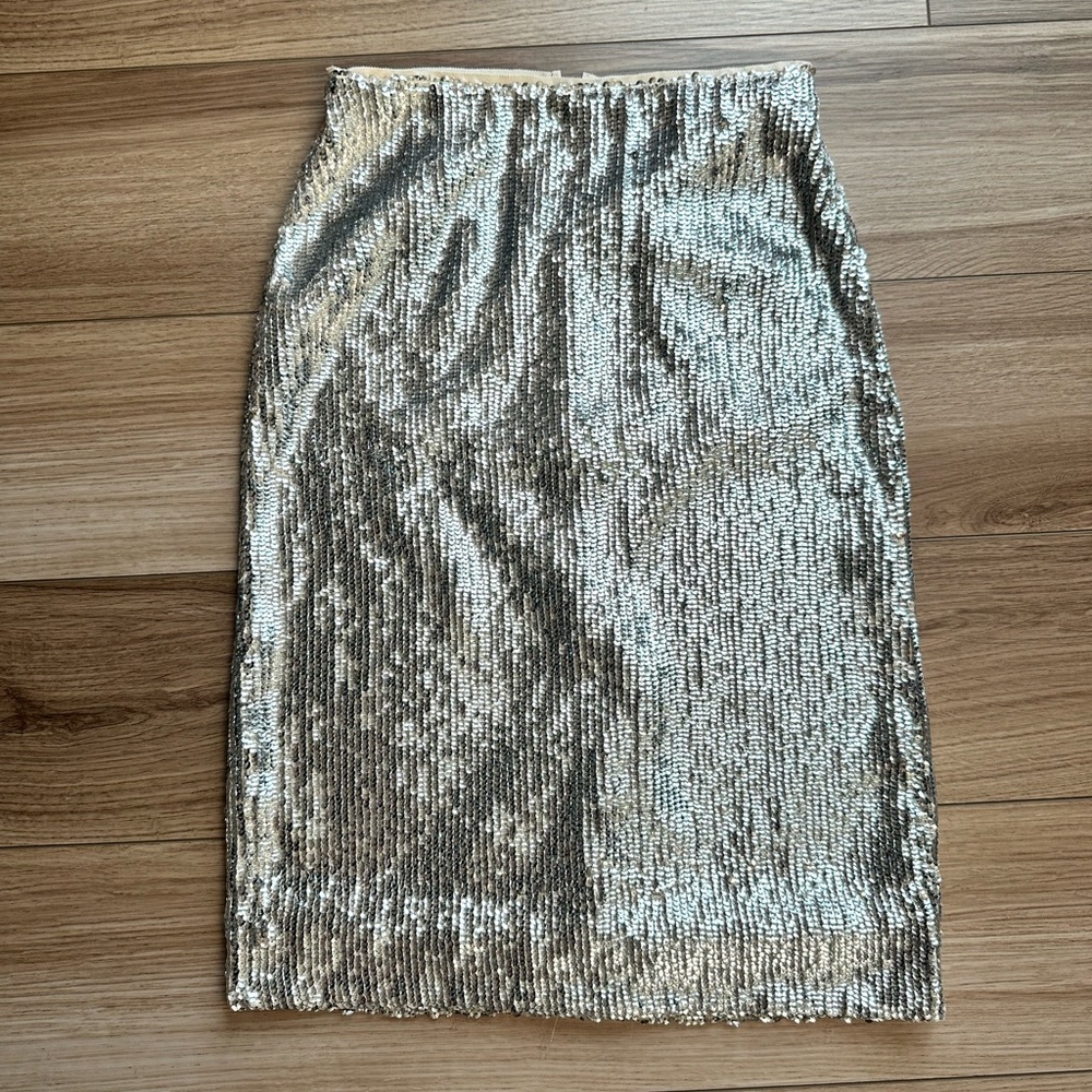 Brand New With Tags J. Crew Silver Sequin Midi Pencil Skirt Cocktail